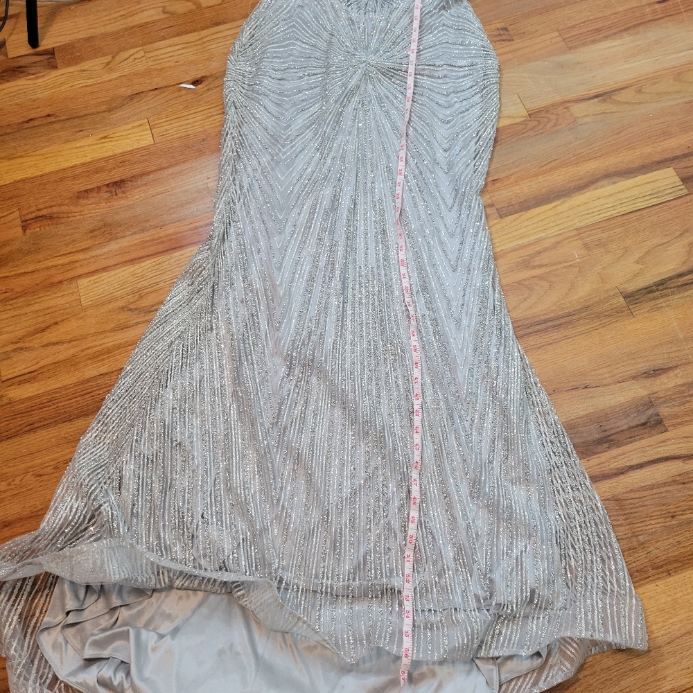 Alglist Silver Beaded Strapless Dress Lace Up Back Size 8 - Picture 13 of 17